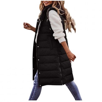 CCOOfhhc Long Down Vest Women's Sleeveless Coat with Hood Large Size Winter Lightweight Vest Jacket Oversized Down Coat with Pockets Quilted Vest Windproof Packable Down Jacket Tops