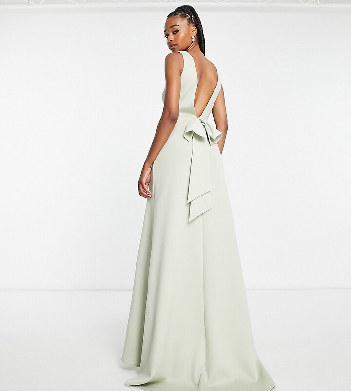 TFNC Tall Bridesmaid bow back maxi dress in sage green ShopStyle