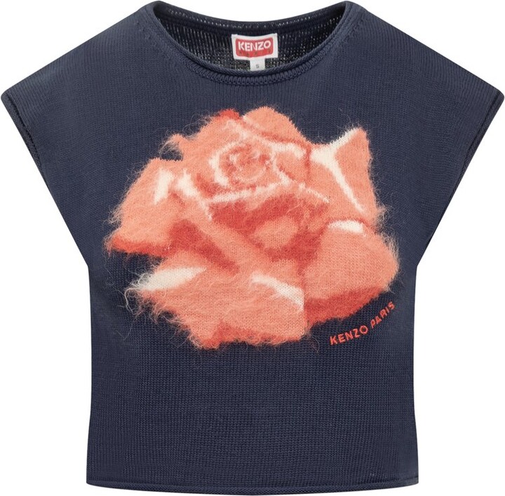 Kenzo Floral Intarsia-Knit Cropped Top