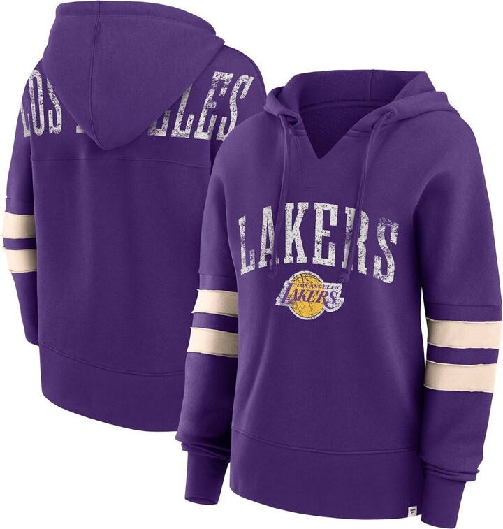 Fanatics Women's Purple Distressed Los Angeles Lakers Bold Move Dolman V-Neck Pullover Hoodie