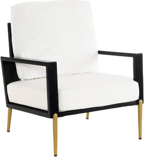 Contemporary White Armrest Chair With Foam Padding And Gold Metal Frame Lounge Wide Filling