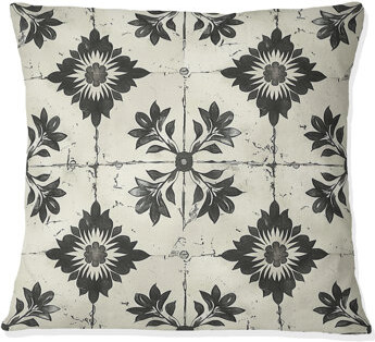 Vintage Black Floral Mosaic Tiles II - Floral Pillow