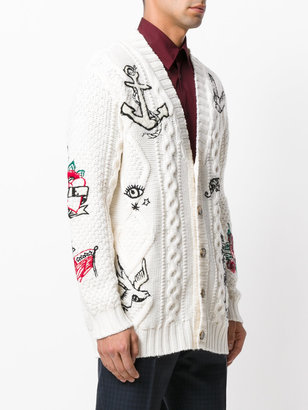Valentino tattoo embroidered cable knit cardigan