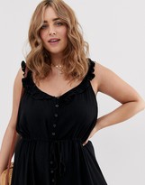 Thumbnail for your product : City Chic button front maxi beach dress in black