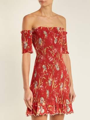 Zimmermann Corsair Iris Shirred Linen And Cotton Blend Dress - Womens - Red Multi