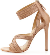 Thumbnail for your product : Brian Atwood Lucila Perforated Strappy Leather Sandal, Nude