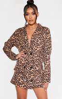 Thumbnail for your product : PrettyLittleThing Brown Leopard Print Boxy Oversized Blazer Dress