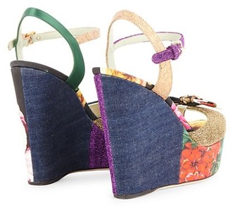 Dolce & Gabbana Patchwork Brocade Platform Wedge Sandals