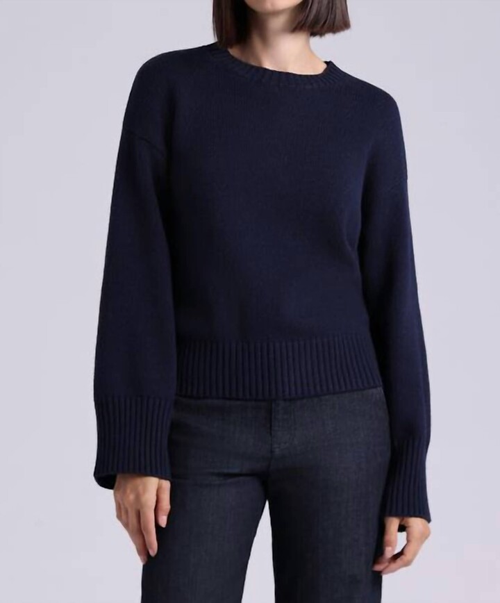 Minnie Rose Luxe Crew Pullover In Navy