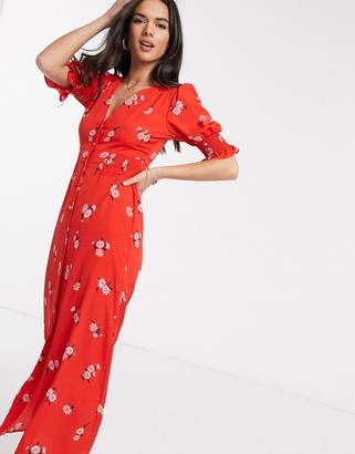 ASOS DESIGN button through maxi tea dress with shirred waist in floral print