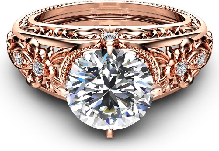Floral Rose Gold Engagement Ring With Moissanite & Vintage Detailing For Women