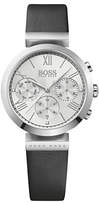 HUGO BOSS 1502395 Women's Classic Chronograph Leather Strap Watch, Black/Silver