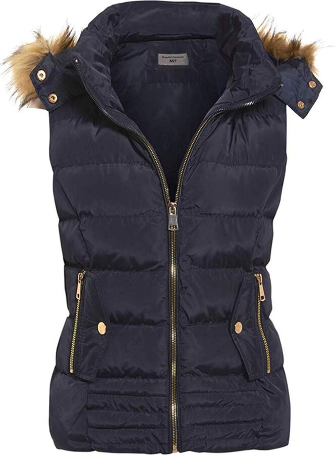 navy fur gilet women's