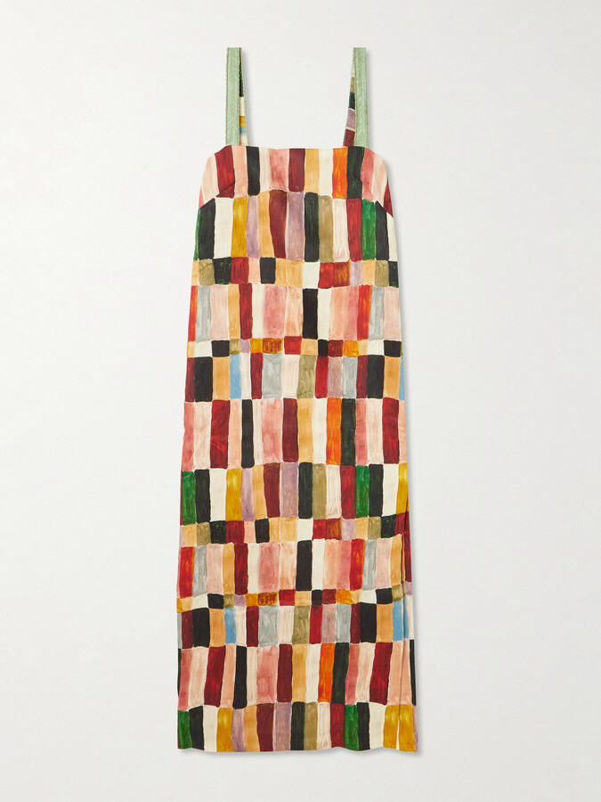 ALÉMAIS ALÉMAIS - + Laurence Leenaert Marjorelle Bead-embellished Printed Linen And Silk-blend Midi Dress - Orange