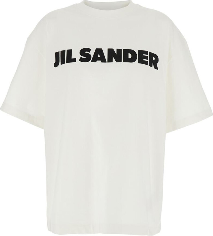 Jil Sander White Crewneck T-Shirt With Maxi Logo Lettering On The Front In Cotton Man
