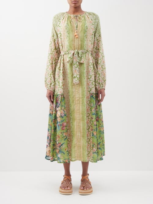 D'Ascoli Juliette Floral Silk Khadi-voile Midi Dress - Green Multi ...