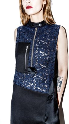 3.1 Phillip Lim Lace Bodice Dress with Wool and Charmeuse Combo Skirt