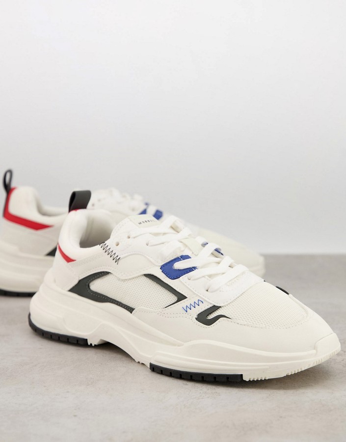 Bershka sneakers in white with red and navy detailing - ShopStyle