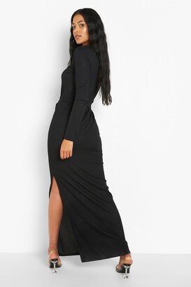 boohoo Tall Long Sleeve Side Split Belted Maxi Dress