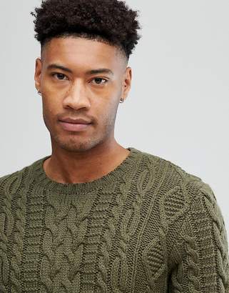 ASOS Design Tall Cable Knit Jumper In Khaki