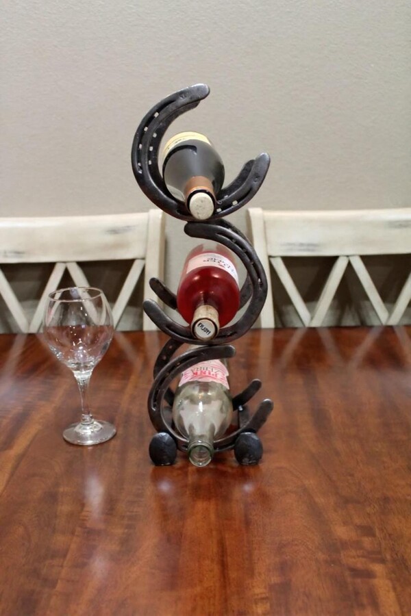 Etsy Horseshoe Wine Rack Rustic 3-Bottle Steel Holder