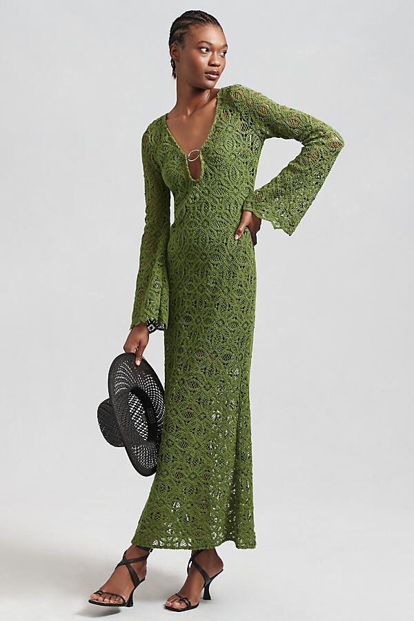 Significant Other Bell-Sleeve Crochet Dress Green - ShopStyle