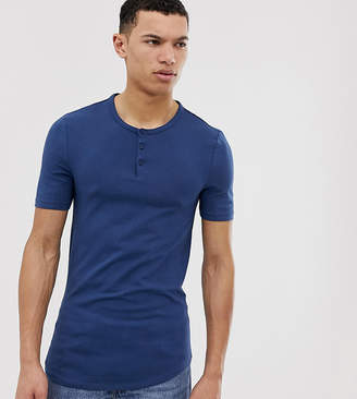 ASOS DESIGN Tall muscle fit t-shirt with grandad neck in blue