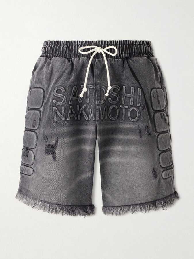 Satoshi Nakamoto Straight-Leg Fringed Padded Denim Shorts