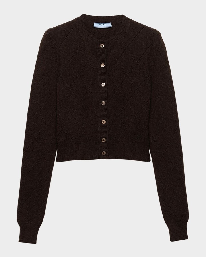 Prada Cashmere Argyle Knit Crewneck Cardigan