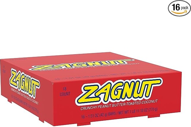 ZAGNUT Crunchy Peanut Butter with Toasted Coconut Candy, Bulk Candy, 1.51 oz Bar (18 Count)