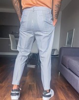Thumbnail for your product : ASOS DESIGN tapered trouser in white and blue stripe with turn up