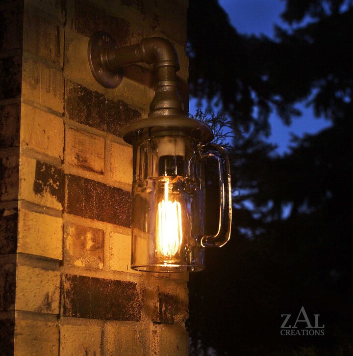 Etsy Sconce Beer Mug Wall Light. Lamp. With Vintage Style Edison Bulb. Weather Resistant