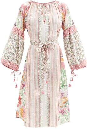 D'Ascoli Flora Floral-print Cotton-khadi Midi Dress - Pink Multi
