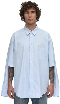 Balenciaga Striped Double Sleeve Cotton Shirt - ShopStyle