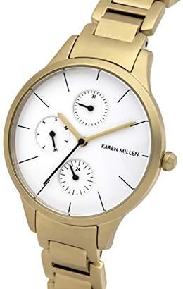 Karen Millen Women's Quartz Watch with White Dial Analogue Display and Gold Stainless Steel Bracelet KM144GM