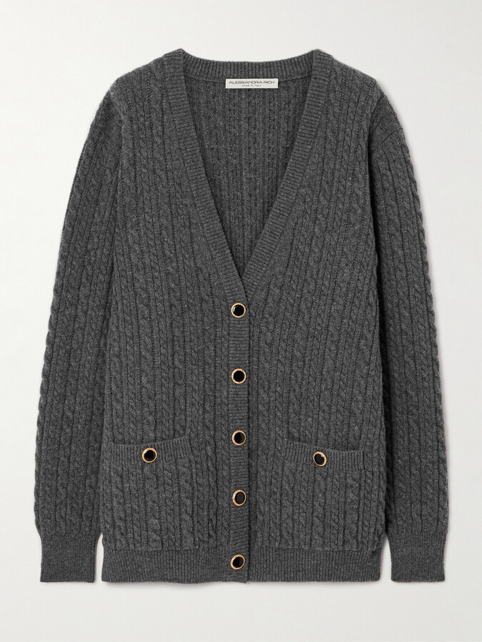 Alessandra Rich Cable-knit Wool Cardigan - Gray