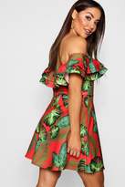 Thumbnail for your product : boohoo Palm Print Double Ruffle Skater Dress