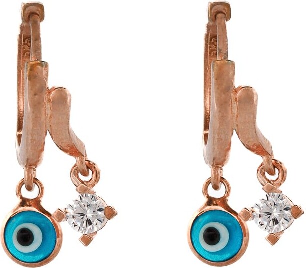 Ebru Jewelry Blue / Rose Gold Baby Evil Eye Rose Gold Earrings - Rosegold