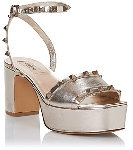 Valentino Garavani Garavani Women's Rockstud Ankle Strap Metallic Platform Sandals