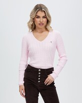 Thumbnail for your product : Tommy Hilfiger Women's Pink Jumpers - Classic Cable Knit V-Neck Sweater