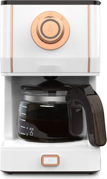 EDGAR'S FURNITURE MANUFACTURING INC Retro Style Coffee Machine With Glass Coffee Pot, Reusable Coffee Filter & Three Brewing Modes, 30Minute-Warm-Keeping, (Elegant White With Rose Gold)