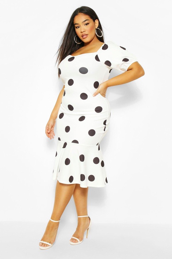 brown dress with white dots