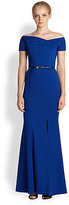 Thumbnail for your product : Black Halo Asymmetrical-Neck Belted Stretch Jersey Gown