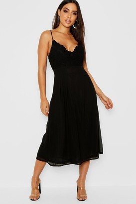 crochet lace top chiffon midi dress