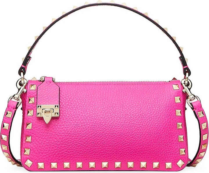 Small Rockstud Grainy Calfskin Crossbody Bag for Woman in Pink Pp