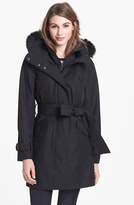Thumbnail for your product : Ellen Tracy Collection Genuine Fox Fur Trim Belted Raincoat (Nordstrom Exclusive)