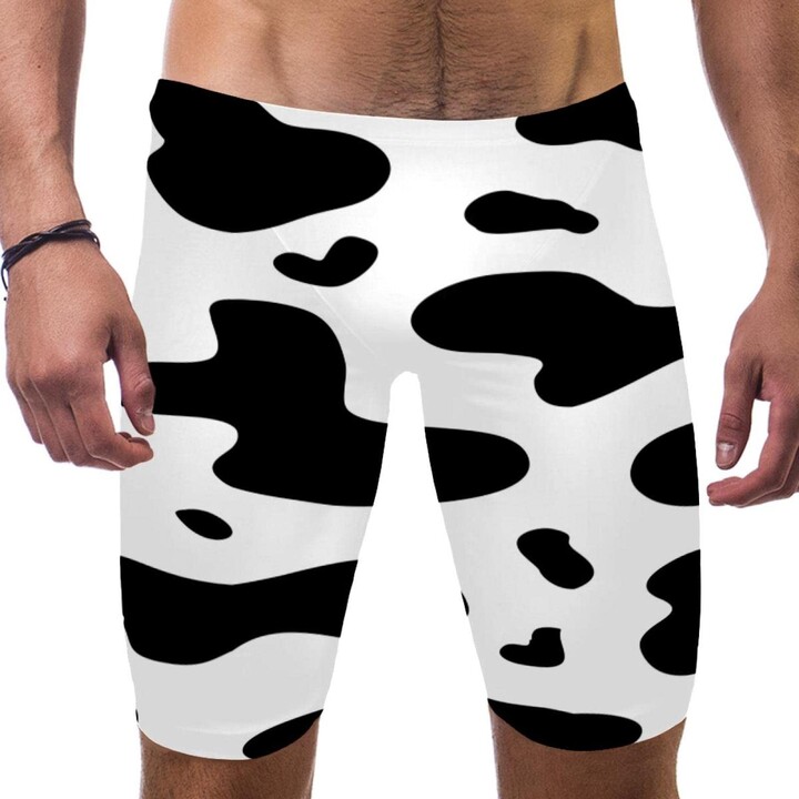 DAPHL Men's Cow Print Swim Shorts Compression Swimming Jammer Cool Dry