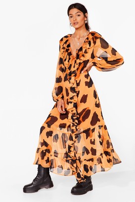 Nasty Gal Womens Flowy Leopard V Neck Maxi Dress - Brown - 8