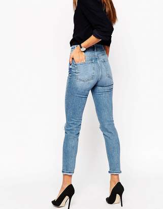 ASOS Design Farleigh High Waist Slim Mom Jeans In Prince Wash With Busted Knees