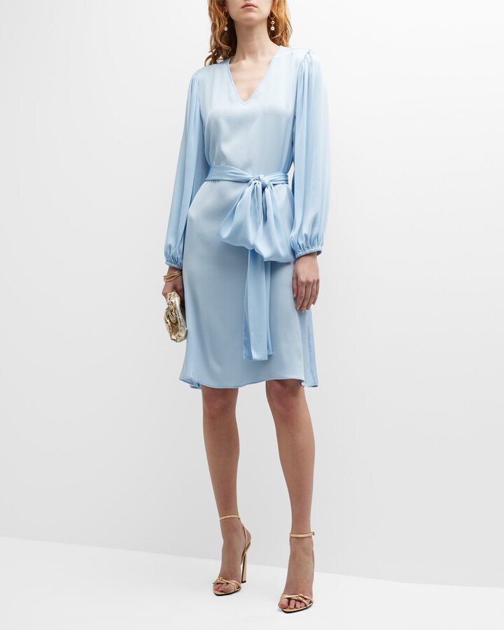 NOUVELLE SILK95FIVE Verbier Belted BlousonSleeve Silk Dress ShopStyle